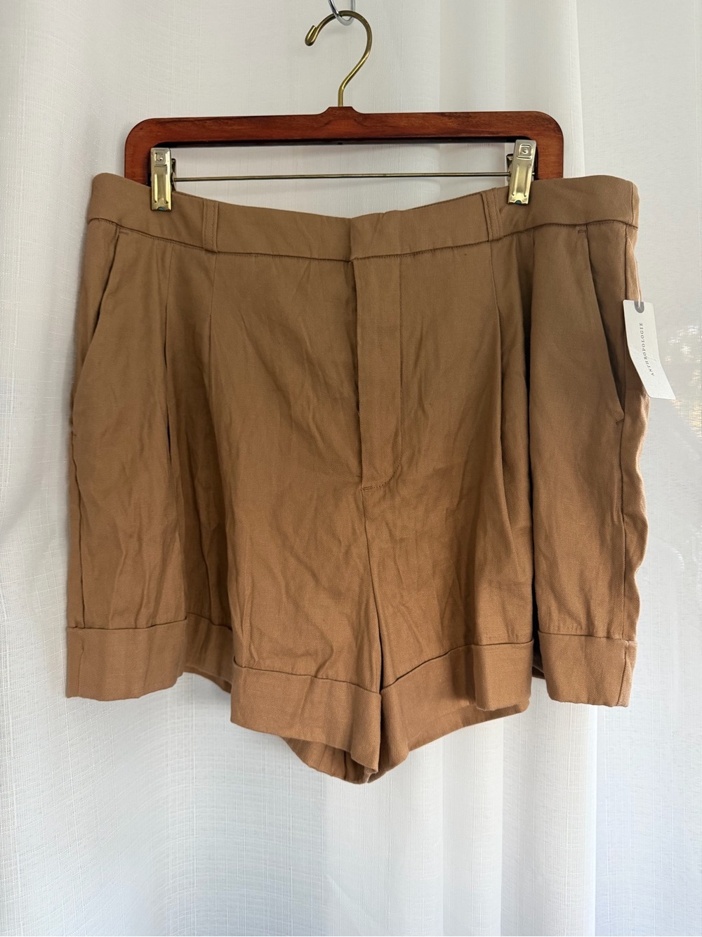 Maeve Anthropologie Linen Blend Tailored Shorts Size 16 Cedar Brown NWT